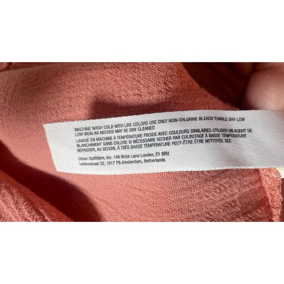 Free People Medium Monika Shirt Dress Smocked Waist Deep V-Neck Autumn Peach EUC - Picture 12 of 14